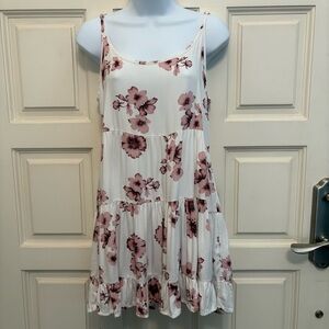 Brandy Melville White Dress with Pink Floral Pattern O/S